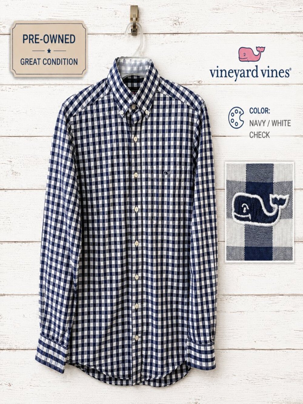 Vineyard Vines Slim Fit Tucker Shirt Small Navy/White Check